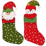 Set de 2 Deggod Papá Noel Navidad calcetín Adorno Navidad muñeco de nieve Calcetines Bolsa Decoración De Navidad (35X12cm)