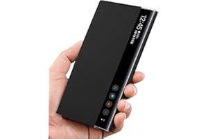 Suhctup Custodia Pelle Compatibile per Samsung Galaxy Note 10, Cover Samsung Galaxy Note 10 Flip, Ultra-Sottile Clear View Specchio Custodia con Funzione Kickstand, Chic Antiurto Protettiva Case -Nero