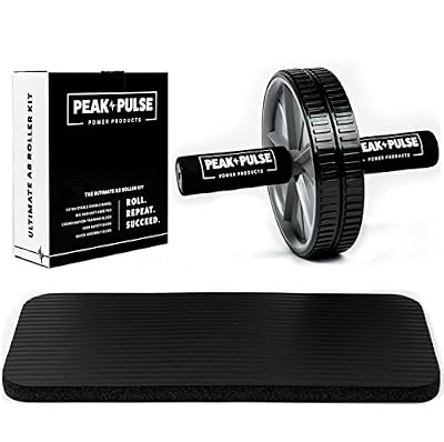 PeakPulse Premium Ab Roller de PeakPulse - Roue abdominale haut de gamme avec coussinet pour genoux XL, manuel d’entraînement professionnel et protection anti-blessures