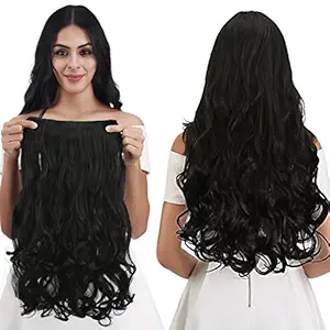 Clitz Hair Extension |Hair Extensions| Extension Hair | Curly Hair Wig for Women & Girls | Full Head Curly Wave Clips in on Synthetic Hair Extensions 24 inch [NATURAL_BLACK_CURLY_HAIR]