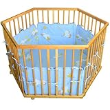 HONEY BEE Baby Laufgitter Laufstall 6 eckig + Einlage blau Ente, 3 fach höhenverstellbar - 3