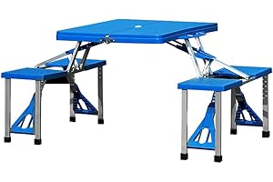 CASARIA® Mesa Camping Plegable Aluminio 4 Asientos Agujero para Sombrilla Picnic Portatil Playa