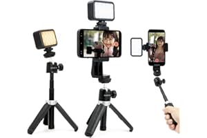 MAXCAM Il pacchetto include luce di riempimento LED + clip per telefono + treppiede, durata dell'illuminazione 2 ore, dimmerabile 3200K-6700K e luminosità 1080 lumen