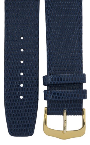 Uhrenarmband 22 mm Leder blau, Eidechsen-Optik, Lnge 75x115mm, Aluminium IP gold-Dornschliee