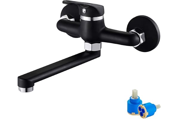 Robinet de cuisine mural pour évier de cuisine - Robinet de lavabo - Mitigeur monocommande - Rotatif à 360 ° - Chromé - Type 2