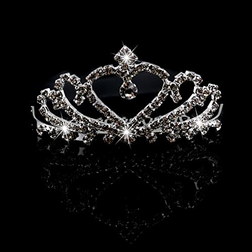 Pixnor Hochzeit Braut funkelnden Kristall Strass Krone Tiara Haarreif mit Kamm Silber - 3