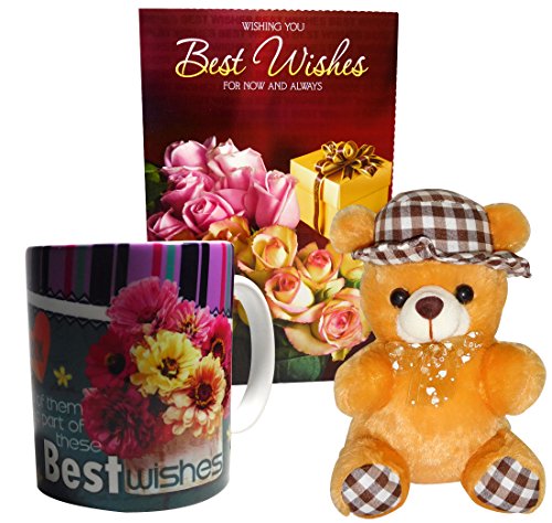 Siddhi Gifts Best Wishes Greeting Card, Coffee Mug With Cute Soft Teddy