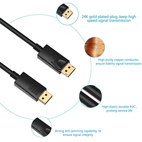 DisplayPort auf DisplayPort,Splaks 2m Vergoldete Full HD 1080P DisplayPort DP auf zu DisplayPort DP Kabel Adapter Konventer Cabel für Grafikkarten / PC und Apple – DP Male to DP Male - 4
