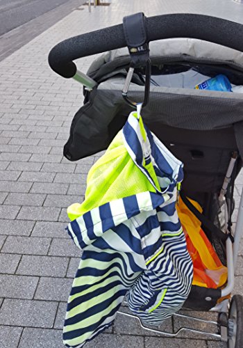 EZ-Bugz Kinderwagen-haken. Befestigen Sie Ihre Einkaufstüten & Taschen sicher am Kinderwagen. Universale Passform, Schwarz, 2er Packung - 6