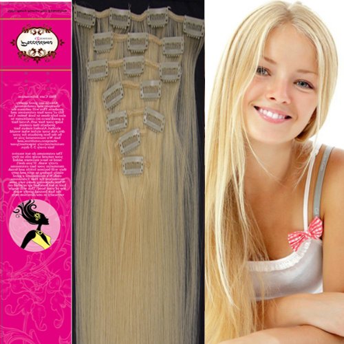 Charming 15'' 18'' 20'' 22'' 100% Real Human Hair 7Pcs Clip In Human Hair Extensions Straight Hair 24 Colors Beauty Design Salon (20inch 70g, 613 light blonde)