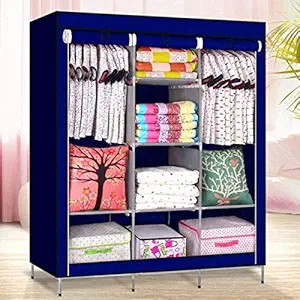 Lukzer 1PC Multipurpose Non-Woven Fabric 8 Shelves Foldable Wardrobe Fancy Closet Organizer Portable Collapsible Clothes Storage Rack (Blue / 130 x 45 x 175 cm)