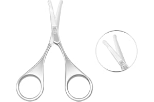 Nose and Ear Hair Scissors Curved Safety Premium Stainless Steel Blades with Rounded Tip for Nose Ear Beard Moustache Eyebrow by Majestik+