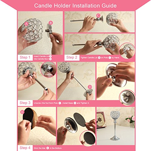 VINCIGANT Kristall Kerzenhalter Silber Votivkerze Kerzenständer für Muttertag Home Hochzeit Dekoration - 7