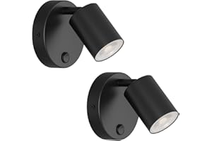 Klighten 2 Piezas Lámpara de Pared Interior, GU10 Focos Orientable, Aplique Interior con Interruptor, Aluminio Focos de Pared para Salón Dormitorio Cocina, Negro, Bombilla no Incluida