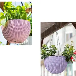Antier (Pink and Purple) 2 pcs Round Plastic Resin Chain Basket Hanging Planter Hanging Flowers and Plants,Growers