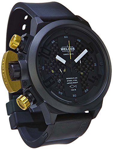 Welder K24-3309 Men's Quartz Watch with Black Dial Chronograph Display and Black Rubber Strap