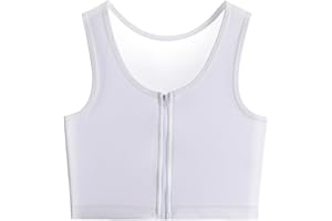 Kreeqe Chest Binder, Transgender Stuff with Zipper Half Flat Tank Top for Cosplay FTM Binder Bra