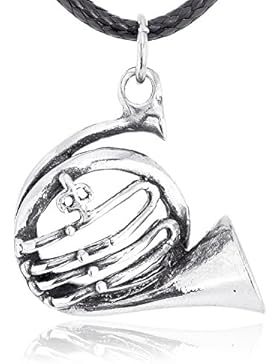 Llords Schmuck Waldhorn Musikinstrument Anhänger Halskette, feinster Zinn Metall Modeschmuck