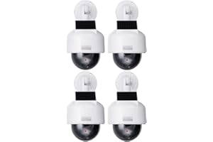O&W SECURITY Lot de 4 caméras factice de surveillance solaires professionnelles Speed Dome - Avec objectif, câble et LED clignotantes