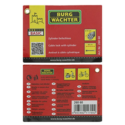 BURG-WÄCHTER Stahlseilschloss, Automatisch schließend, 2 Schlüssel, Länge: 60 cm, 260 60 - 5