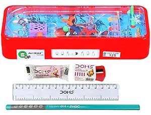 Anerideals New Password Protected Spider-Man Art Stylish Plastic Pencil Box for Kids with Free Pack of Stationary Items- Pencil, Sharpener, Eraser, Scale & Pull Game for Boys & Girls for School (Red)