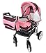 3-in-1 Travel System incl. Baby Pram with Swivel Wheels, Car Seat, Pushchair & Accessories, Dark Red & Pink