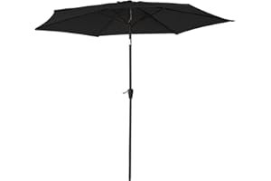 Happy Garden Parasol droit HAPUNA rond 2,70m de diamètre noir avec manivelle. Parasol droit inclinable.