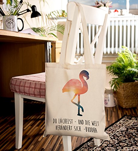 Mr. & Mrs. Panda Tragetasche Flamingo – 100% handmade in Norddeutschland – Flamingo, Pink, Federn, Flusskrebse Tragetasche, Tasche, Beutel, Jutetasche, Bag, Jutebeutel, Einkaufstasche, Motiv, Spruch, bedruckt, Druck Flamingo, Pink, Federn, Flusskrebse - 6