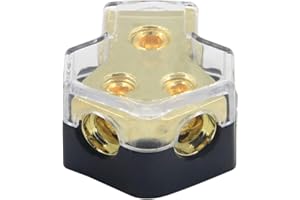 RKURCK 2 way Power Distribution Block, 0/2/4 AWG Gauge in, 4/8/10 Gauge Out,Car Audio Stereo Amp Distribution Connecting Block for Audio Splitter (1 in 2 Out)
