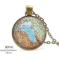 BLACK SEA, SCHWARZES MEER Spanien Vintage Landkarte Halskette Handmade in Vienna