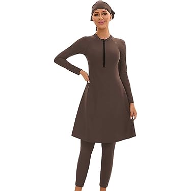 Burkini Damen 3-teilig - Langarm Badeanzug Mit Hijab Für Muslim Schwimmen