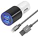Price comparison product image iPhone Car Charger, IWAVION 4.8A/24W Dual Smart USB Port Car Charger with 3FT Nylon Braided Lightning Cable Cord For Apple iPhone 7/7 Plus/6/6S Plus 5S 5 5C SE, iPad Air/Pro/Mini, iPod(Black/Grey)