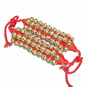Soul Brass Ghungroo with Red Adjustable Pad Ghungroos And Velvet Storage Bag 3-Line 1.1 Cm Ankle Bells For Classical Kathak,Bharatnatyam Kuchipudi, Odissi Ghungru Dance Gift For Woman,Man