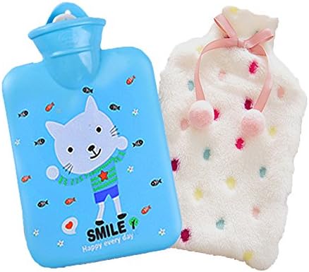Enllonish 900ml Hot Water Bottle Premium Classic Rubber Hot Water Bag for Heating, Relieve Fatigue, Relieve Menstrual Cramps,with Soft Fleece Cover (White)