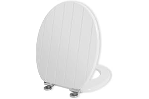 Angel Shield White Wooden Toilet Seat Antibacterial Adjustable Hinges Toilet Seat Fits Never Slips for Bathroom with Soft Close and Quick Release for Easy Clean and Assembly (Soft Close, White)