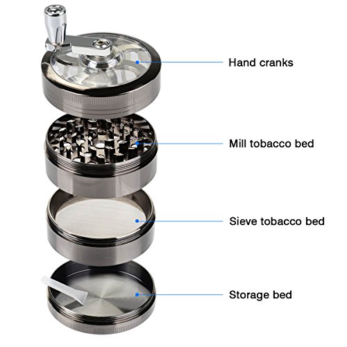 Skr Ø55mm 4 teilig Hand Kurbelte Kräutermühle Grinder Crusher aus Premium Zink Legierung für Kräuter, Herb, Weed, Spice, Tabak usw. - 2