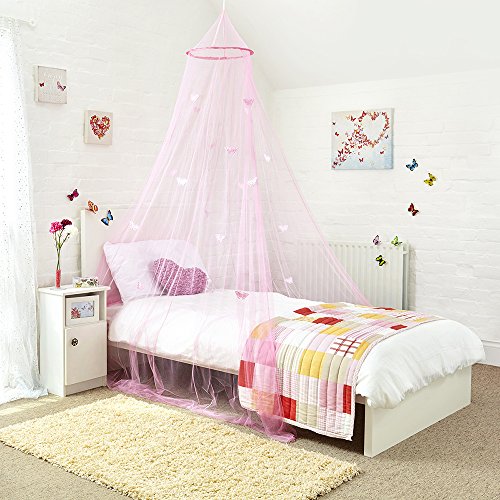 Princess Bed Canopy - Beautiful Butterfly Childrens Bed Canopy in Pink - Quick and Easy To Hang Girls Bedroom Accessories - Perfect Gift for Girls, Daughters and Granddaughters
