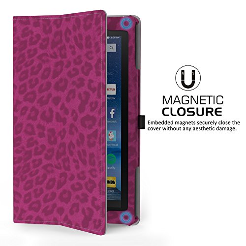 MoKo Fire 2015 7 Zoll Hülle – Kunstleder Ständer Schutzhülle Smart Cover mit Stift-Schleife und Stanfunktion für Amazon Fire Tablet (Vorherige 5th Generationeration – 2015 Modell) Tablet, Leopard Rot - 3