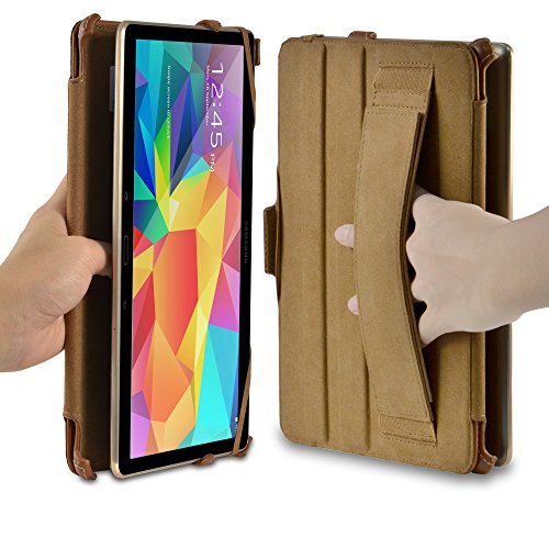 MANNA UltraSlim Samsung Galaxy Tab S 10.5 Hülle | Cover mit Autosleep-Funktion | Aufstellbare Tasche mit CleverStrap | Case in braun mit farblich abgesetzter Naht | Kompatibel mit SM-T805 - 4