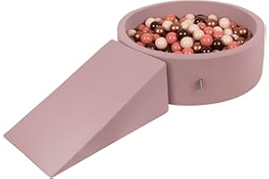 KiddyMoon Foam Playground For Kids With Round Ballpit (200 Balls ∅ 7Cm/2.75In) Soft Obstacles Course And Ball Pool, Heather: Brown/Copper/Pastel Beige/Salmon