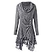 Price comparison product image HEHEMAUD Fashion Women Lace Patchwork Button Bow-Neck Long Sleeve Irregular Mini Dress Gray M