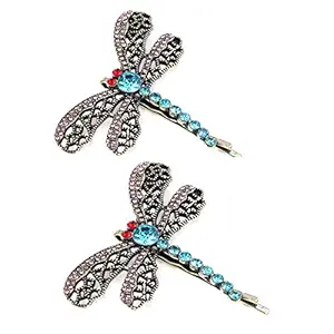 2PCS Vintage Rhinestone Hair Clips Hollow Dragonfly Graphics Hairpin Side Clip Alloy Barrettes Bobby Pin Hair Accessories Women Lady