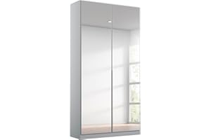 ‎RAUCH MÖBEL Rauch Möbel Alabama, Kleiderschrank für Schlafzimmer, Kinderzimmer, Wohnzimmer, Garderobe, Flur, 2-türig, Spiegel, mit Zubehör Basic, Farbe Weiß/Seidengrau, Breite 91 cm