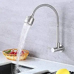 Hiki Ziki Wall Mounted 360 Rotating Big Flexible Neck and Double Flow Shower Tap for Kitchen - Silver