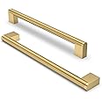 FURNIWARE 10 Pack Cabinet Pulls, Hardware Drawer Handles, Stainless Steel Kitchen Cabinet Door Handles Pull, Brass-224mm(8.8 Inch) Hole Center