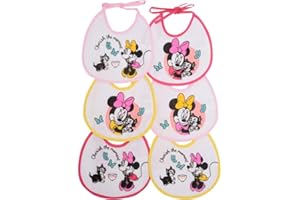 Ellepi Bavaglini Neonato Disney 6 Pezzi con Lacci | Minnie e Topolino | 100% Cotone con Retro Impermeabile