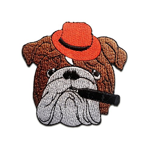 Aufnäher / Bügelbild - Hund mit Zigarette - braun - 7,4 x 7,5 cm - Patch Aufbügler Applikationen zum aufbügeln Applikation Patches Flicken