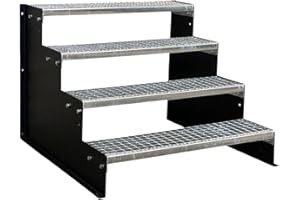 SRM Design 4 Steps Pedestal Staircase Mesh Stairs Outdoor Stairs Industrial Stairs Black 18 cm Step Height 60 cm Width 72 cm Height without Railing