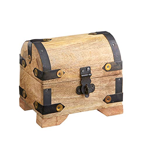Casa Vivente  Cajita de Madera  Cofre del Tesoro Pirata  Arcón de Madera Clara  Cajas para Almacenamiento  Joyero  Hucha  Alhajera - Cofre de Madera Pequeño  10 x 7 x 9 cm