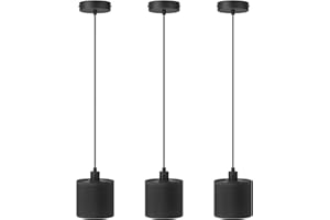 Klighten 3Pcs Lampada a Sospensione E14, Design Moderno, Regolabile in Altezza, Lampadario a Sospensione Semplice per Tavolo da Pranzo Soggiorno Cucina, 40W Max, Lampadina non Inclusa, Nero